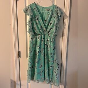 Sandra Darren Teal Floral Midi Dress